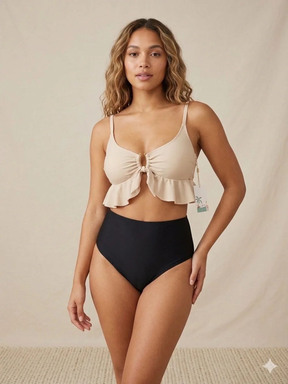 B2prity Neutral Ruffle Tie-Front cut out tie back one piece Swimsuit